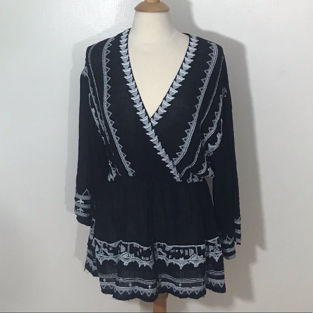 Free People Saffron Embroidered Long Sleeve Tunic NWT